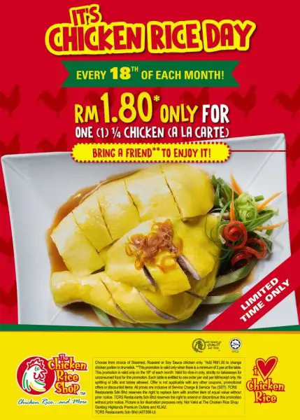 Promosi Rm1 80 Di The Chicken Rice Shop Setiap 18 Haribulan Saji My