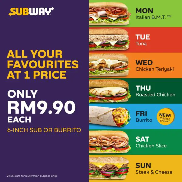 Promosi Subway 7 Hari, 7 Menu Berbeza Dengan Hanya RM9.90 Sahaja